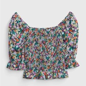 NWT Gap Puff Sleeve Smocked Peplum Top size: Petite L